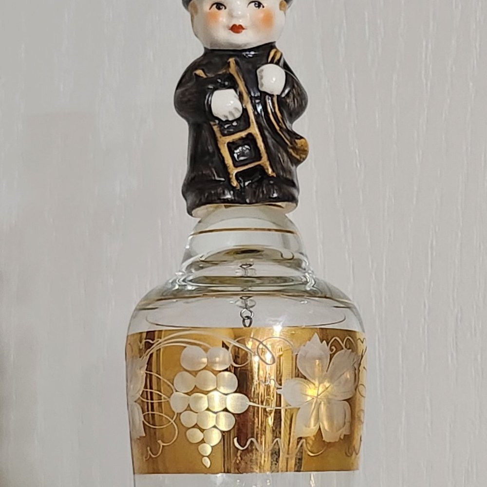 Porcelain Chimney Sweep Boy on Clear/Gold Glass Bell by Goebel Germany